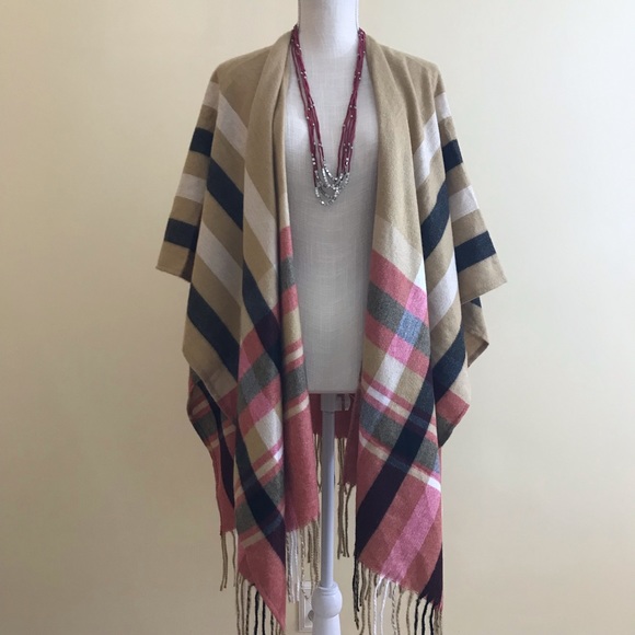 Woolrich Jackets & Blazers - *GIFTED NWT Woolrich Boho Native American PonchoWrap Tan Red Plaid Burberry type